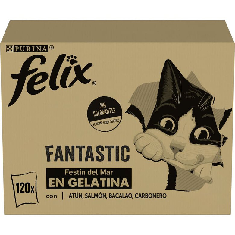 120 saquetas x 85 g Felix Fantastic Seleção de Sabores Peixe em Gelatina saquetas para gatos - Multipack,  Imagem número 1 120 saquetas x 85 g Felix Fantastic Seleção de Sabores Peixe em Gelatina saquetas para gatos - Multipack, , large Imagem número 1